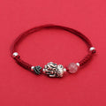 Fortune Jewel 999 Sterling Silver PiXiu Strawberry Quartz Bead Wealth Luck Braided Bracelet