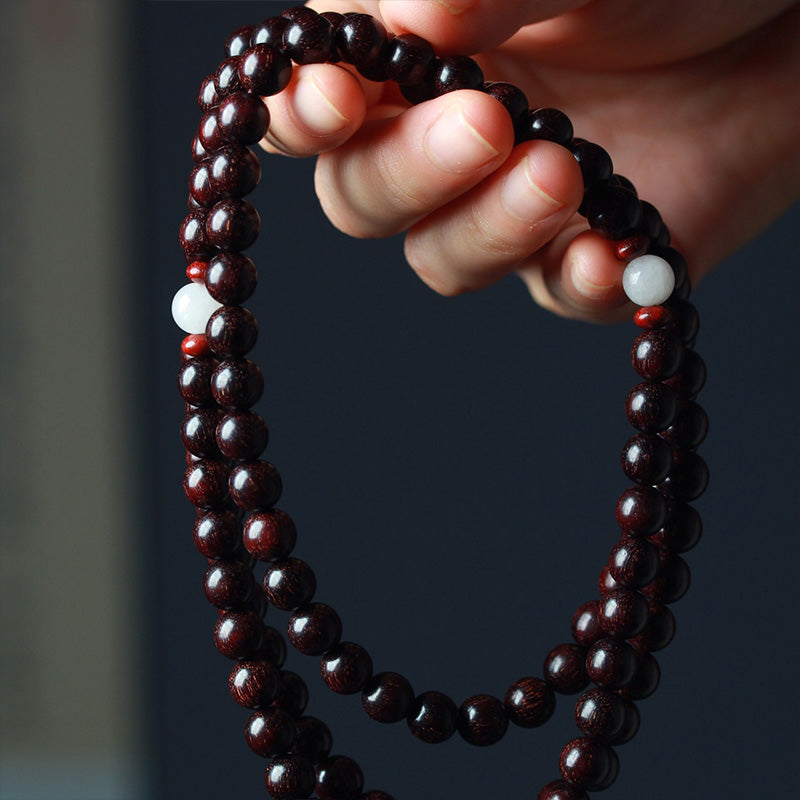 Fortune Jewel Tibetan Small Leaf Red Sandalwood Lotus Mala Balance Bracelet
