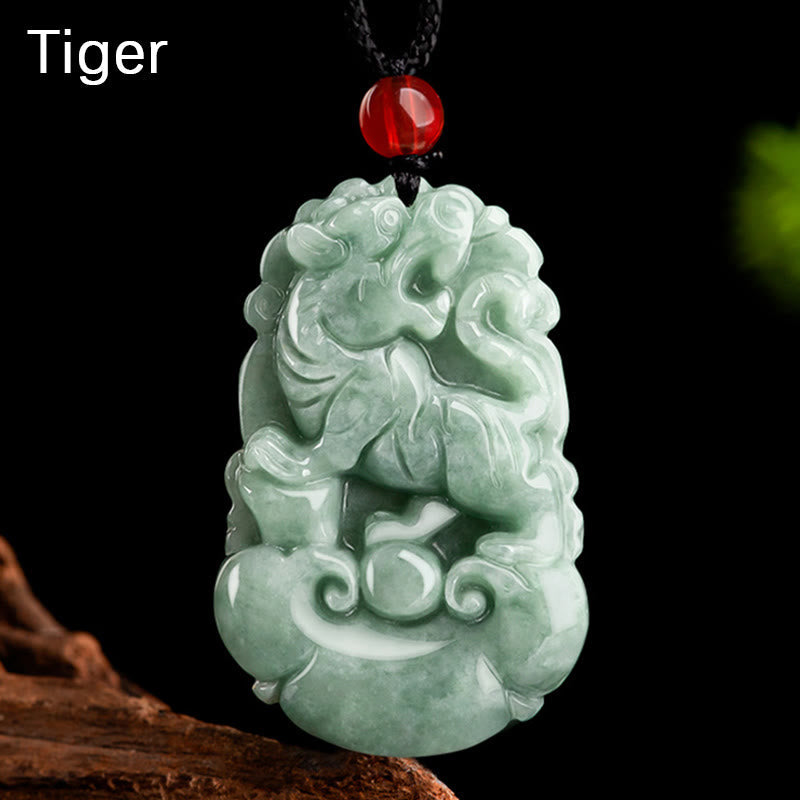 Fortune Jewel Natural Green Jade 12 Chinese Zodiac Luck Prosperity Necklace Pendant