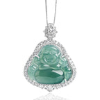Fortune Jewel Laughing Buddha Natural Jade Luck Abundance Titanium Steel Chain Necklace Pendant Fortune Jewel