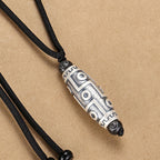 Fortune Jewel Tibet Nine-Eye Dzi Bead Pattern Copper Auspicious Clouds Wealth Necklace Pendant