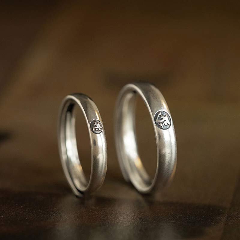 Fortune Jewel 925 Sterling Silver Chinese Zodiac Natal Buddha Blessing Couple Ring