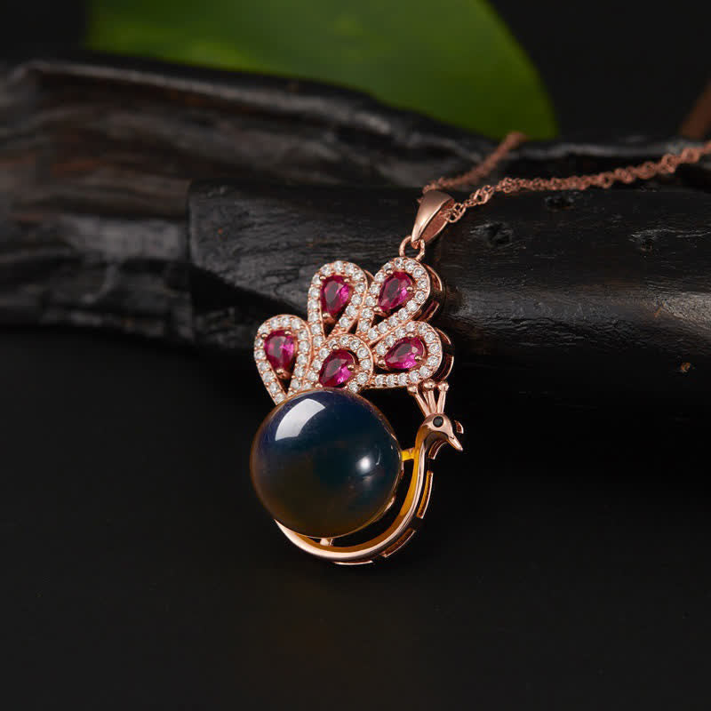 Fortune Jewel Peacock Amber Fortune Love Necklace Pendant Ring