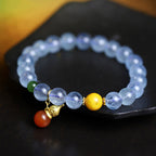 Fortune Jewel Aquamarine Red Agate Peace Gourd Charm Bracelet