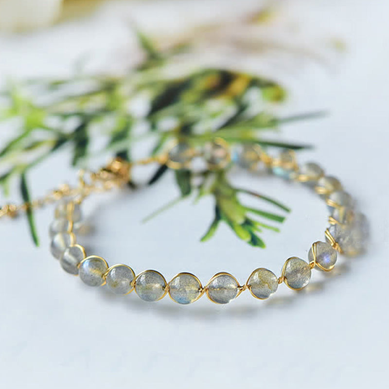 Fortune Jewel Natural Moonstone 14K Gold Plated Healing Positive Bracelet