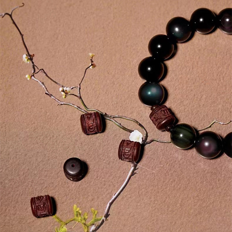 Fortune Jewel Natural Gold Sheen Obsidian Rainbow Obsidian Om Mani Padme Hum Fu Character Healing Bracelet