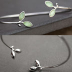 Fortune Jewel Leaf Pattern Cat Eye Support Cuff Bracelet Bangle