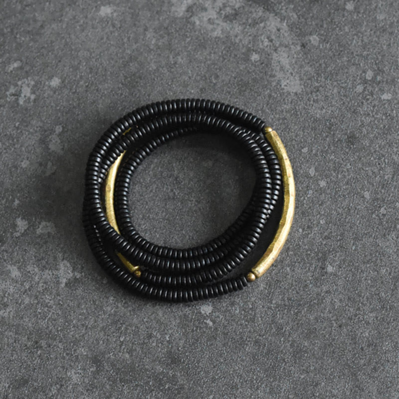 Fortune Jewel Ebony Wood Brass Copper Balance Multilayered Bracelet