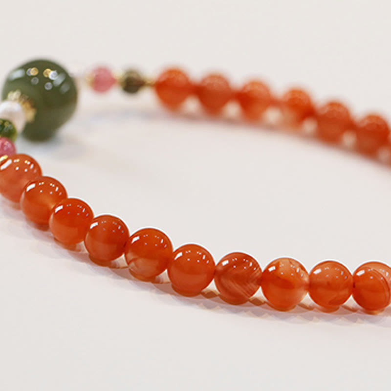 Fortune Jewel Natural Red Agate Hetian Jade Bead Confidence Calm Bracelet
