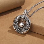 Fortune Jewel Double Dragon Playing Bead Copper Protection Necklace Pendant