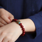 Fortune Jewel 925 Sterling Silver Chinese Zodiac Natal Buddha Cinnabar Om Mani Padme Hum Calm Bracelet