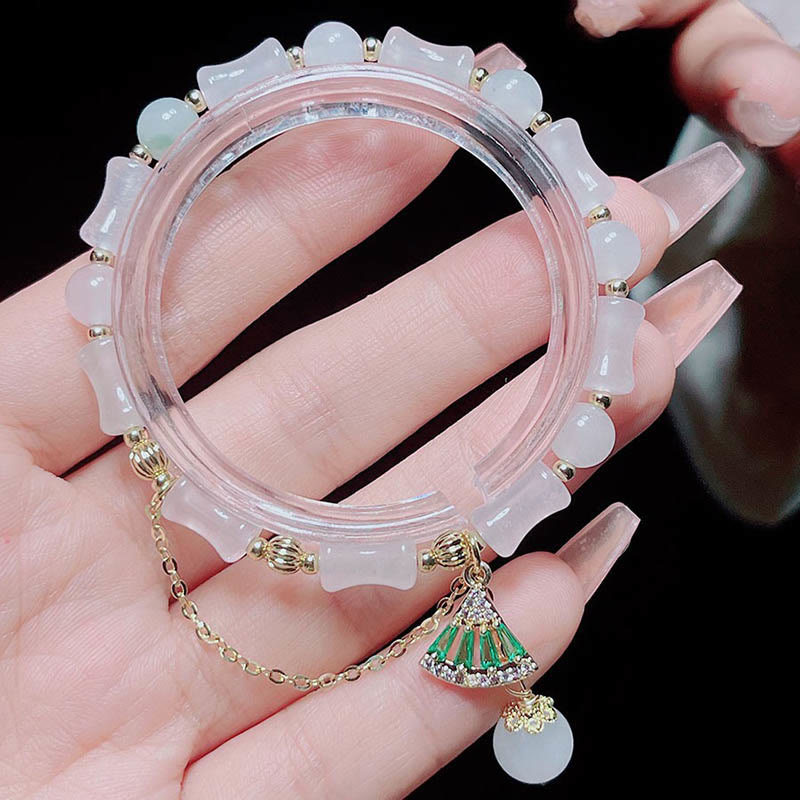 Fortune Jewel Tianshan White Jade Bamboo Pattern Luck Blessing Bracelet