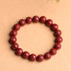 Fortune Jewel Natural Cinnabar Om Mani Padme Hum Fret Pattern Lotus Blessing Bracelet