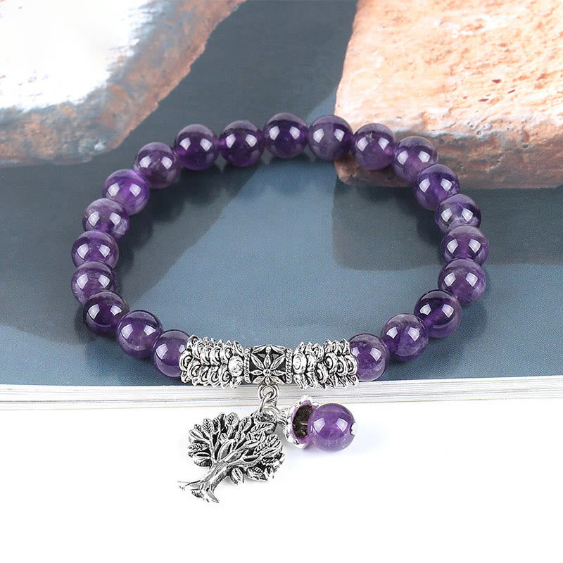 Fortune Jewel Natural Gemstone Tree of Life Lucky Charm Stretch Bracelet