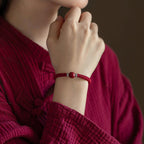 Fortune Jewel 925 Sterling Silver Natural Cinnabar Bead Calm Handmade Braided String Bracelet
