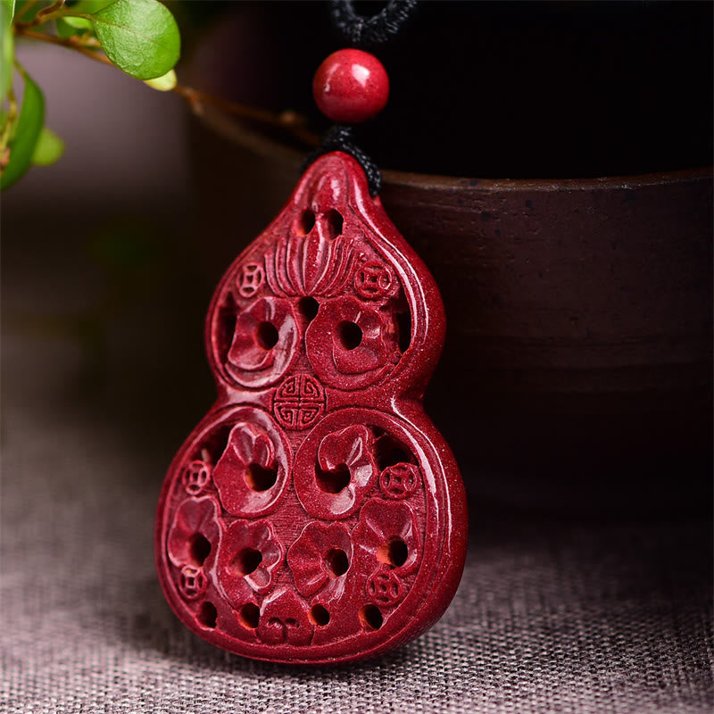 Fortune Jewel Laughing Buddha Yin Yang Chinese Zodiac Gourd Natural Cinnabar Blessing Necklace Pendant