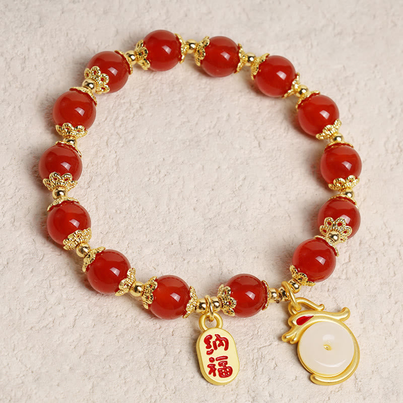 Fortune Jewel Year of the Dragon Red Agate Green Aventurine Peace Buckle Fu Character Lucky Fortune Bracelet
