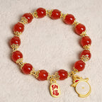 Fortune Jewel Year of the Dragon Red Agate Green Aventurine Peace Buckle Fu Character Lucky Fortune Bracelet