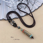 Fortune Jewel Tibetan Om Mani Padme Hum Dzi Bead Wenge Wood Necklace Pendant