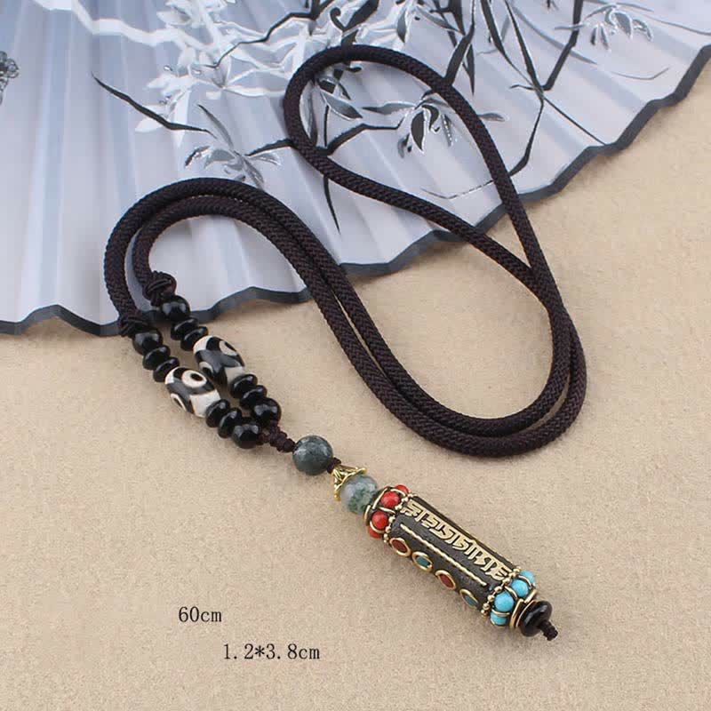 Fortune Jewel Tibetan Om Mani Padme Hum Dzi Bead Wenge Wood Necklace Pendant