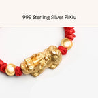 Fortune Jewel 999 Sterling Silver PiXiu Wealth King Kong Knot String Braided Kids Child Bracelet