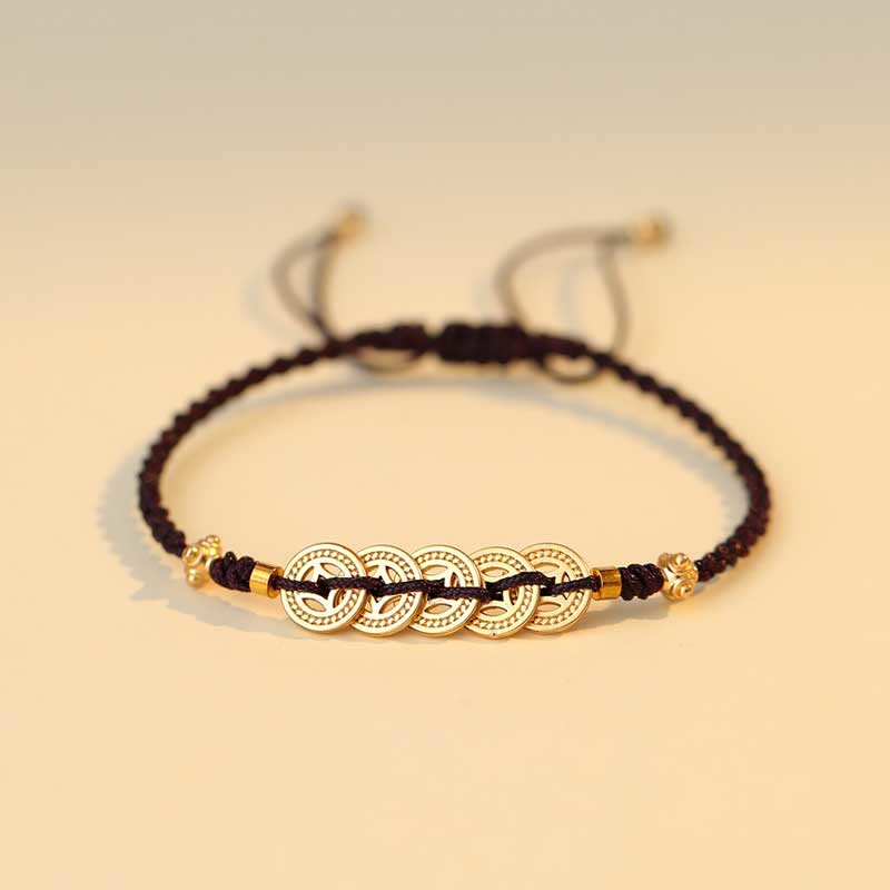 Fortune Jewel Copper Coin Fortune Tree Luck Strength Braided Bracelet