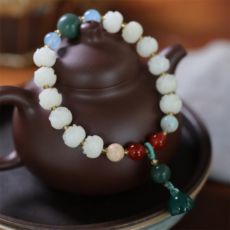 Fortune Jewel Bodhi Seed Lotus Bead Carved Peace Harmony Bracelet