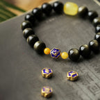 Fortune Jewel 925 Sterling Silver Chinese Zodiac Natal Buddha Natural Gold Sheen Obsidian Amber Wealth Protection Bracelet