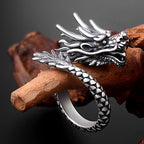 Fortune Jewel 990 Sterling Silver Vintage Dragon Design Luck Protection Strength Adjustable Ring