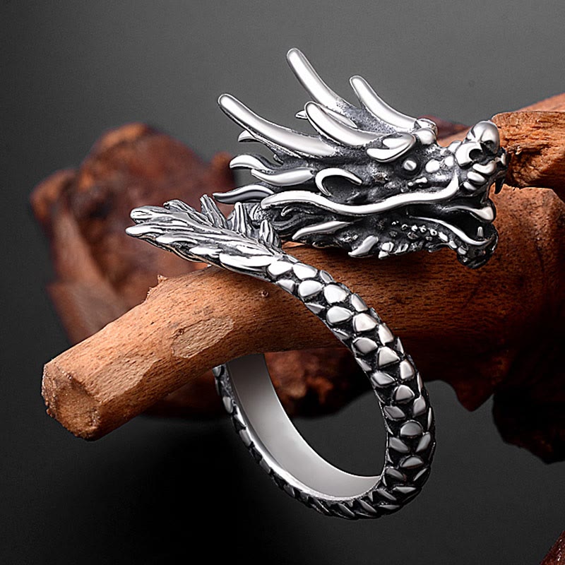 Fortune Jewel 990 Sterling Silver Vintage Dragon Design Luck Protection Strength Adjustable Ring