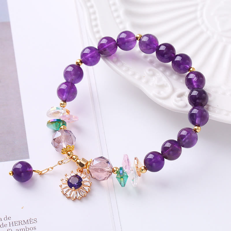 Fortune Jewel Natural Amethyst Zircon Sun Healing Spiritual Charm Bracelet