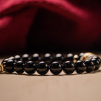 Fortune Jewel Black Obsidian Jade Om Mani Padme Hum Strength Couple Magnetic Bracelet