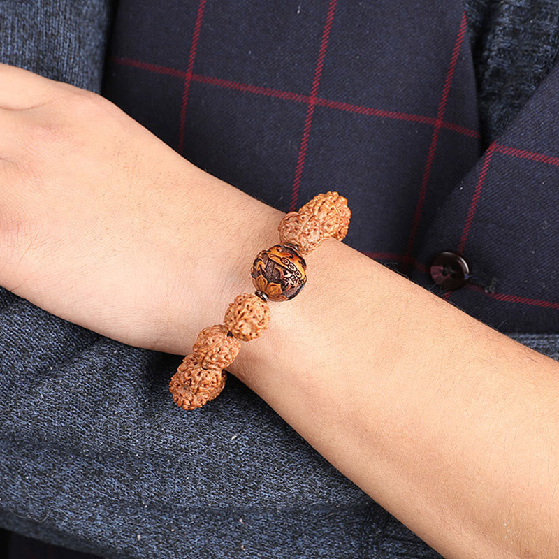 Fortune Jewel Tibet Rudraksha Bodhi Seed PiXiu Copper Coin Wealth Luck Bracelet