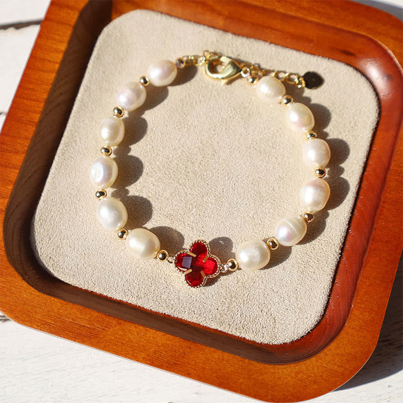 Fortune Jewel Pearl Four Leaf Clover Wealth Chain Bracelet