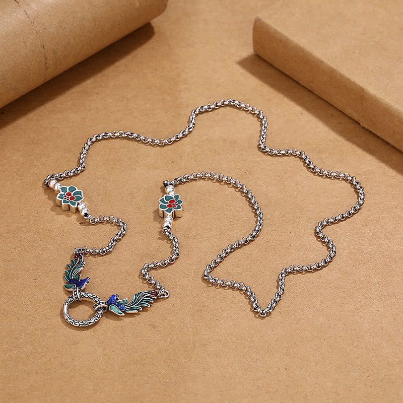 Fortune Jewel Phoenix Lotus Flower Luck Protection Necklace Pendant Fortune Jewel