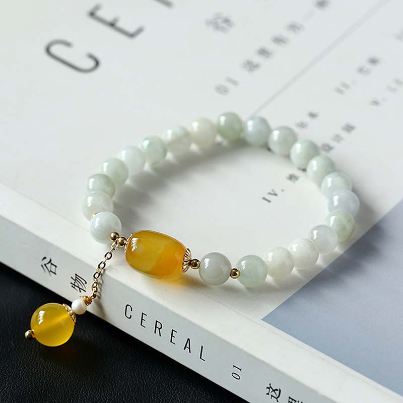 Fortune Jewel Natural White Jade Agate Protection Bracelet