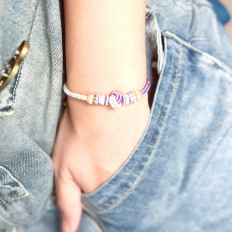 Fortune Jewel Two-Color Rope Handcrafted Eight Thread Peace Knot Luck Connection Bracelet