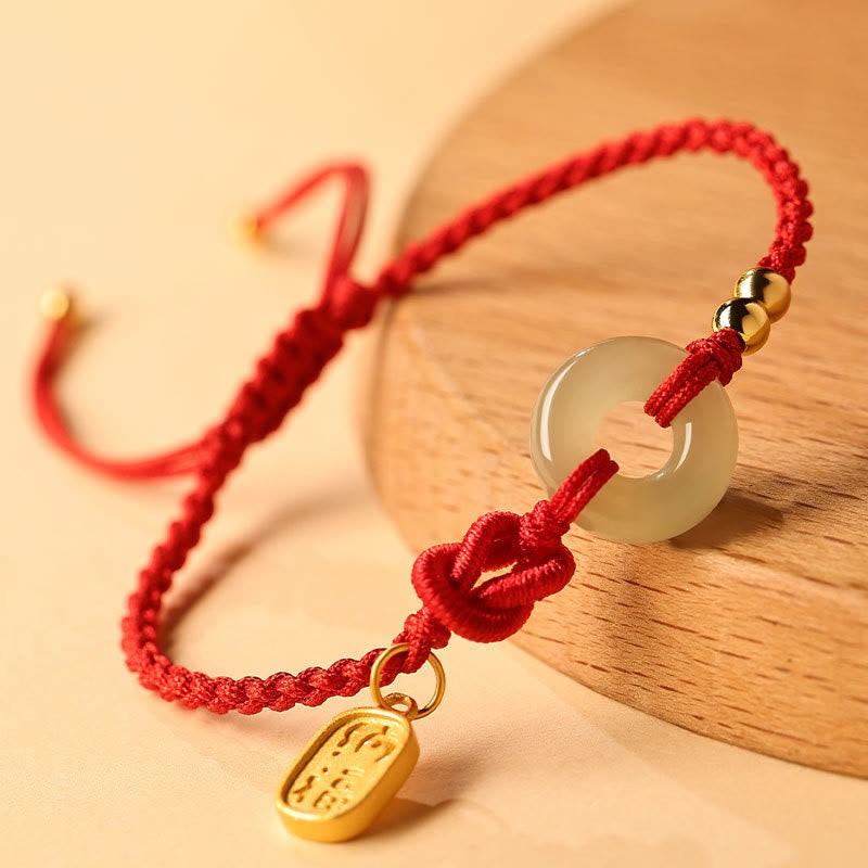 Fortune Jewel Hetian Jade Peace Buckle Fu Character String Luck Bracelet