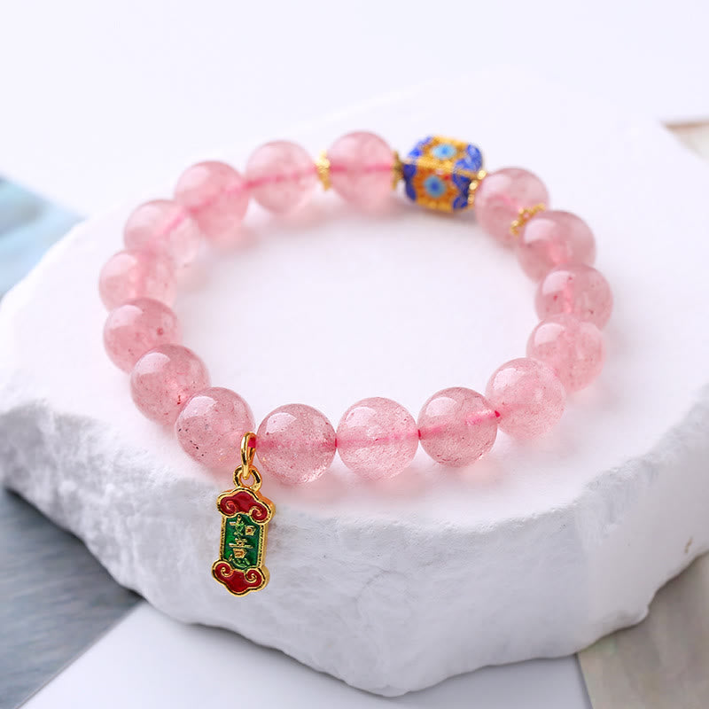 Fortune Jewel Strawberry Quartz Positive Ruyi Charm Bracelet