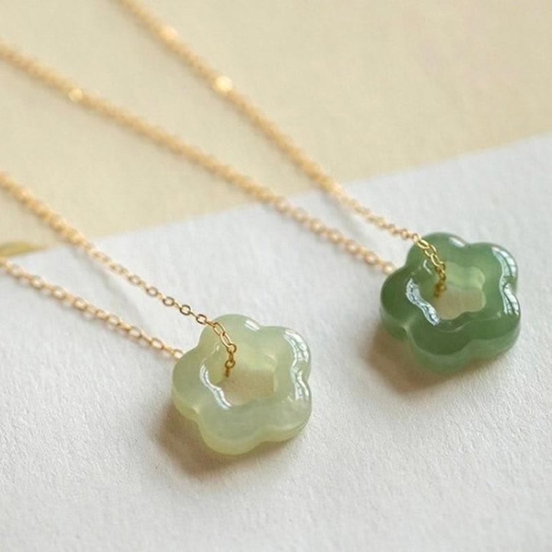 Fortune Jewel Dainty Hetian Jade Cyan Jade Luck Floral Charm Necklace Pendant