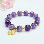 Fortune Jewel Natural Amethyst Crystal Inner Peace Four Leaf Clover Charm Bracelet