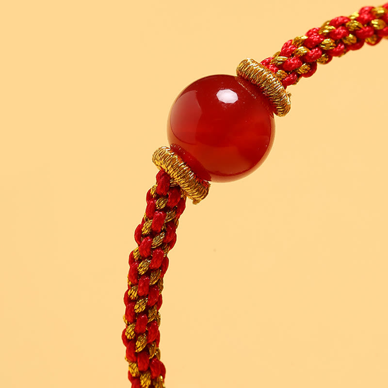 Fortune Jewel Handmade Red Agate Amethyst Golden Rutilated Quartz Pink Crystal Bead Calm Braided Bracelet