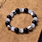 Fortune Jewel Black Obsidian Cat's Eye Yin Yang Purification Strength Bracelet