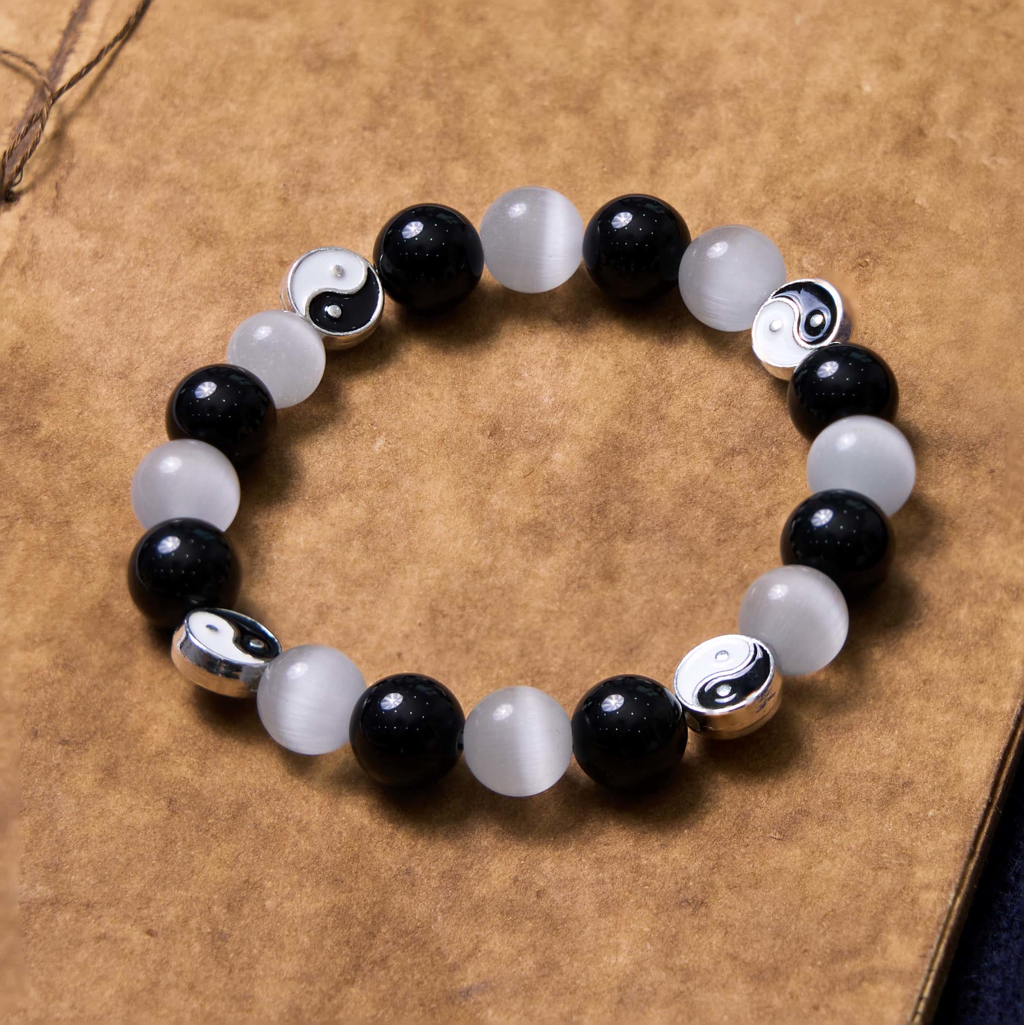 Fortune Jewel Black Obsidian Cat's Eye Yin Yang Purification Strength Bracelet