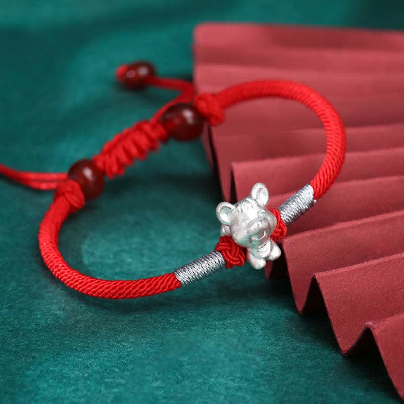 Fortune Jewel 999 Sterling Silver Chinese Zodiac Luck Strength Red String Bracelet