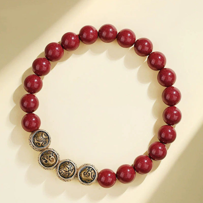 Fortune Jewel 925 Sterling Silver Natural Cinnabar Four Beasts Blessing Bracelet