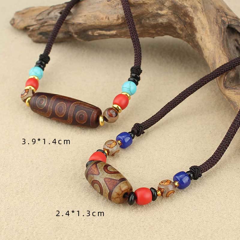 Fortune Jewel Tibetan Nine-Eye Dzi Bead Three-eyed Dzi Bead Protection String Necklaces Pendant