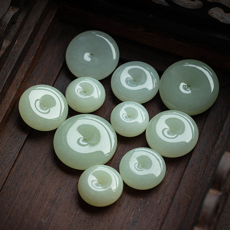 Fortune Jewel Natural Round Jade Peace Buckle Luck Prosperity Necklace Pendant