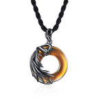 Fortune Jewel Obsidian Chalcedony Meditation Round Pendant Necklace