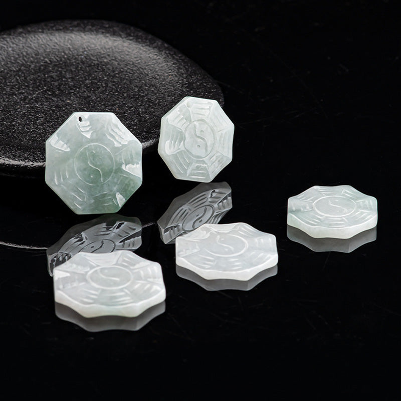 Fortune Jewel Natural Jade Bagua Yin Yang Luck Necklace Pendant Fortune Jewel